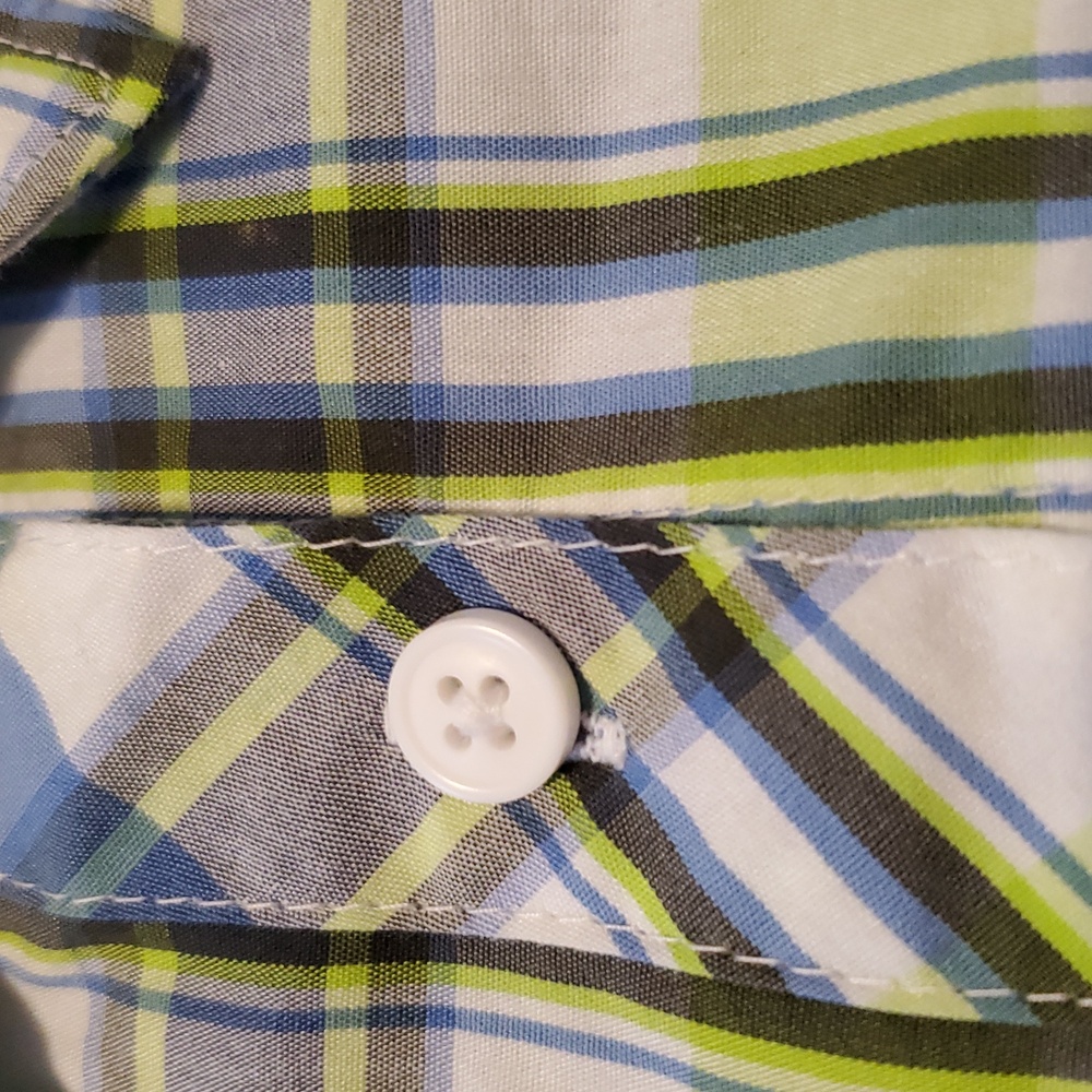 Columbia Plaid Button-Up Long Sleeve Shirt Womens L Periwinkle Lime Green White - Picture 3 of 16